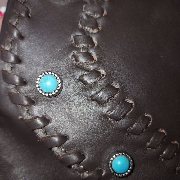 Vaccari Cross Body Leather Purse with Turquoise Beading - Picture 10 of 10